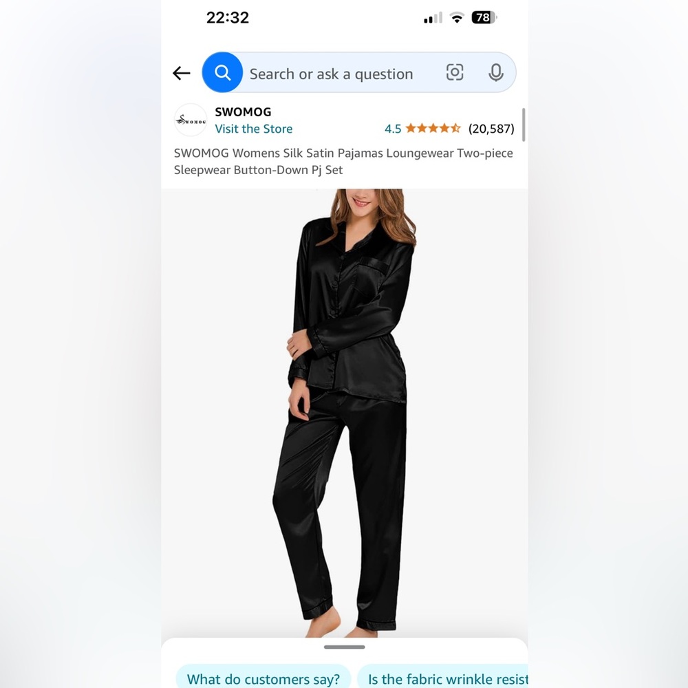 Black Satin Style Pajamas